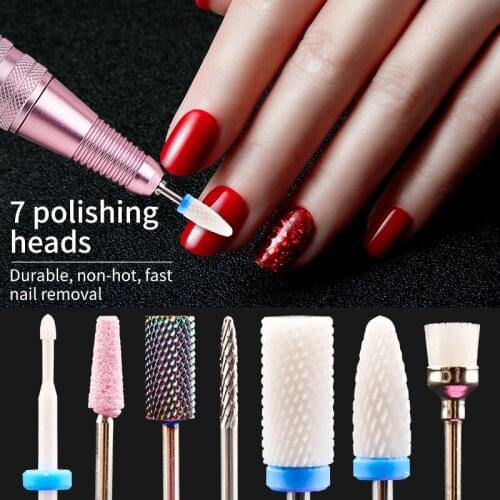 7PCS Drill Bit Set Nail Bits Ceramic Tungsten Peel Off Gel Polish Manicure Accessories Electric Nail Art Tools With Storage Box