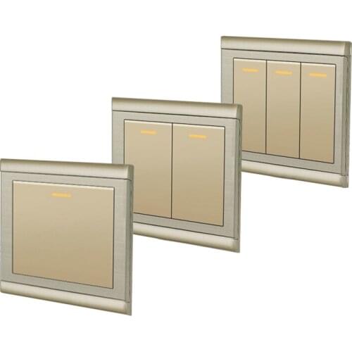1/2/3 Gang 1 2 Way 86 Type Wall Switch Champagne Gold Brushed Panel PC Frame Push Button Switch On/Off Home Wall Switch 10A