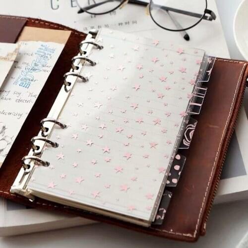 New 5pcs PVC Kawaii Notebook Beautiful Star A5 A6 Daily Planner Organizer Spiral Binder Index Separator Page Dividers Diary Book