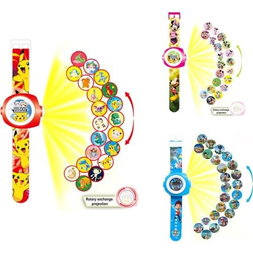 New Pokemon Toy Watch 20 Style Pattern 3D Projection Anime Figure Children Electronic Watch Pikachu Spiderman Glow Wristwatch