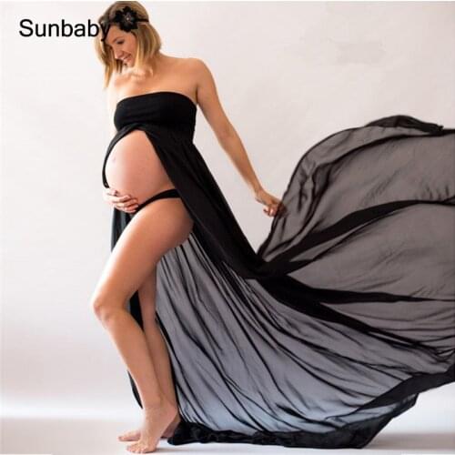 SUNbaby maternity dresses for photo shoot Gauze pregnancy photography gown Q0503