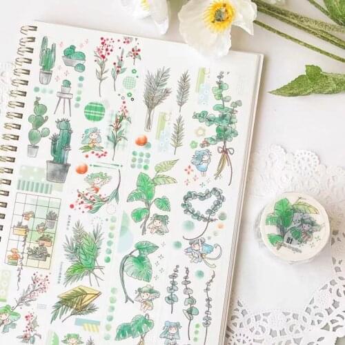 Lovely Green Leaves Elf Washi Tape for Card Making Bullet Journal DIY Scrapbooking Decorative Sticker