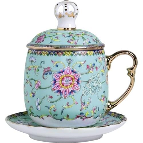 Enamel color Silver Cup Pure Silver Coffee Cup Crown Boss Cup Filter Ceramic Office Tea Cup Gift Box