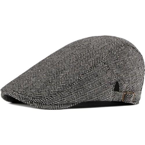 LTOW NEW Retro Mature Mens Hat Tweed Beret Hat For Male Autumn Cotton Visors Herringbone Flat Cap Artist Beret Cap Casquette
