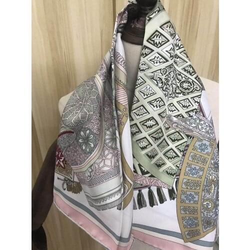 2020 new arrival autumn winter pink 100% silk scarf twill hand made roll 90*90 cm squareshawl wrap for women lady gift