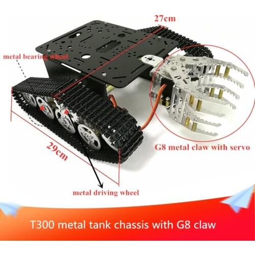 T300 Smart Robot Tracked Car with G8 Claw Metal Tank Chassis+Robot Gripper DIY RC Toy for Smart Teaching and Maker Learning