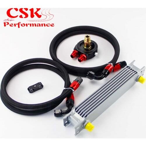 AN8 7 Row 248mm Universal Engine Transmission Oil Cooler British Type + Aluminum Filter Hose End Kit Silver