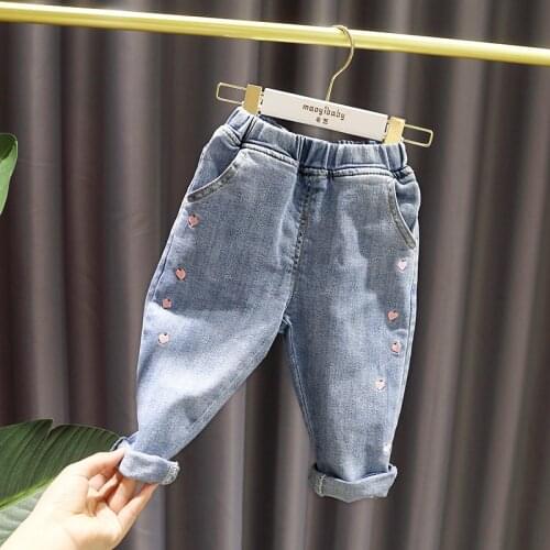 Spring kids girls clothes all-match elastic elastic waist denim trousers for toddler children girls' clothing outfit jeans pant