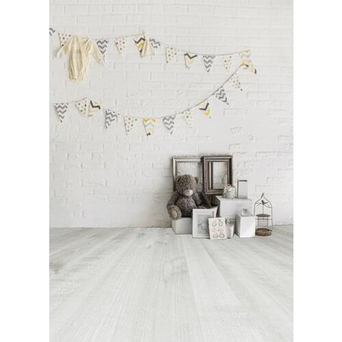 Bunting Flag Toy Bear Wooden Floor Photography Backgrounds for Photo Studio Fond Studio Photophone Backdrop for Photo Vinyl