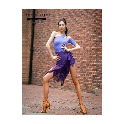High-end New Style Latin Dance Dress Women Oblique Shoulder Fringed Net Skirts Women Rumba Salsa Latin Dance Trainning Dress