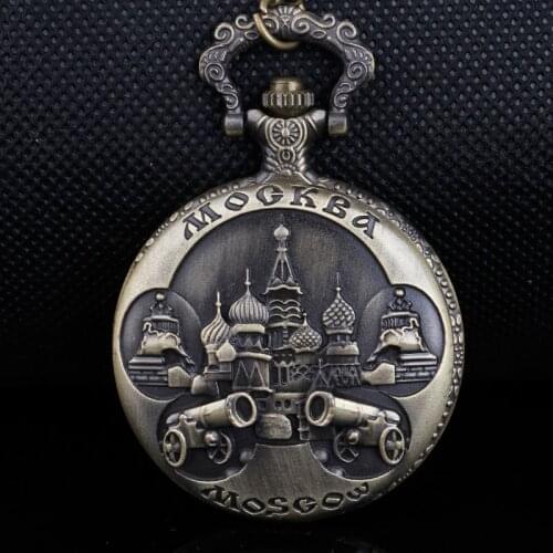 Vintage Copper Moscow Quartz Pocket Watch Pendant Chain Russia Souvenirs Women Men Watches XH3022