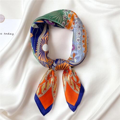 2021 High Quality Real Silk Scarf Women Small Neck Hairband Design Print Female Spring Neckerchief Hairband Female Foulard New