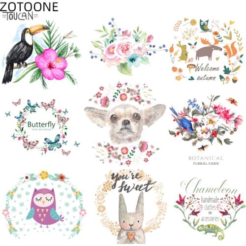 ZOTOONE Flower Animal Patches Iron on Rabbit Dog Owl Sticker for Clothing Diy Patch for Kids Heat Transfer Accessory Appliques G
