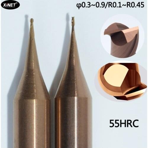 0.2-0.3-0.4-0.5-0.6-0.7-0.8-0.9,,55HRC small diameter tungsten steel flat end milling cutter ball end milling cutter