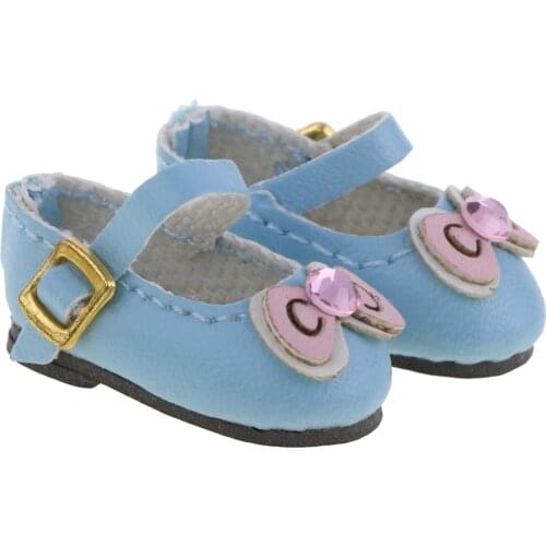 1 Pair Bowknot Rhinestones Ankle Strap PU Leather Doll Shoes for 12 inch Dolls Accessories