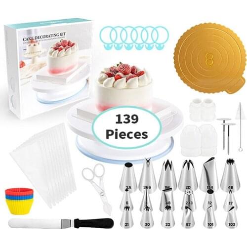 139 Pcs/set Cake Decorating Tools Kit Cake Turntable Rotary Table Piping Nozzle Piping Bag Baking Tools Kitchen Gadgets