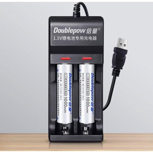 2PCS original 1.5v AAA 1000mWh rechargeable battery large capacity rechargeable lithium battery + 2 slot USB smart charger