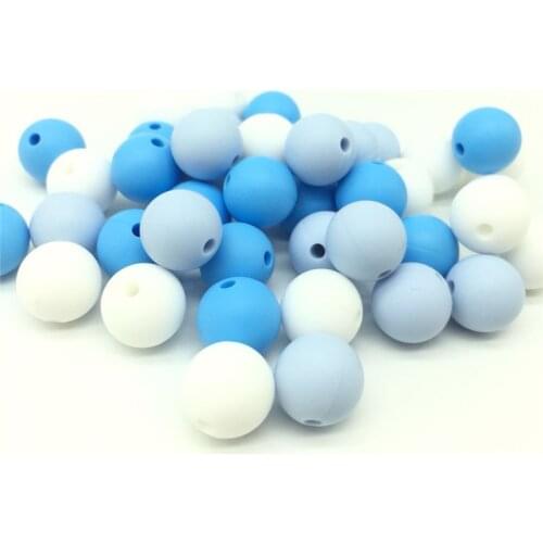 40PC Blue Gradually Colors Silicone Round Beads 12MM DIY Baby Pendant Silicone Teething Necklace Accessories Pacifier Clips Bead