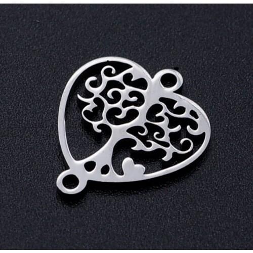5pcs/lot Heart Tree of Life diy Connector Charms Wholesale 100% Stainless Steel Never Rust Laser Cut Jewelry High Polished
