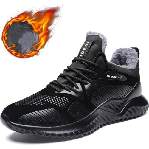 AFFINEST Man Sneakers Winter Outdoor Sports Running Shoes Warm Fur Sneakers Non-slip Waterproof PU Leather Trainers Size 39-46