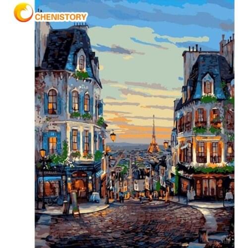 CHENISTORY Oil Painting By Numbers For Adults HandPainted Diy Gift 40x50cm Frame Village Landscape Picture By Number Home Decor