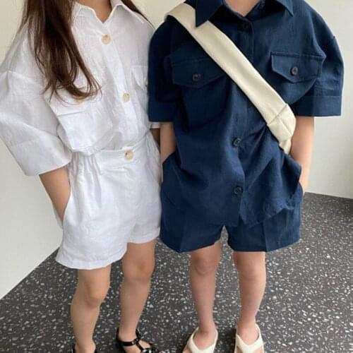 Pre-sale Children Clothing Set Girls Suit Summer 2021 Double Pocket Lapel Baby Boys Handsome Suit Kids 2 Pieces Clothes