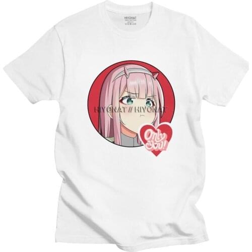 Kawaii Zero Two Darling In The Franxx Tshirt Men Short Sleeved Print T Shirt Unique Anime Manga T-shirt Fitted Cotton Tee Gift