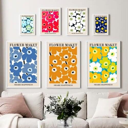 Colorful Bloom Flower Market Leaves Plant Abstract Wall Art Canvas Painting Vintage Nordic Poster Decor Pictures For Living Room