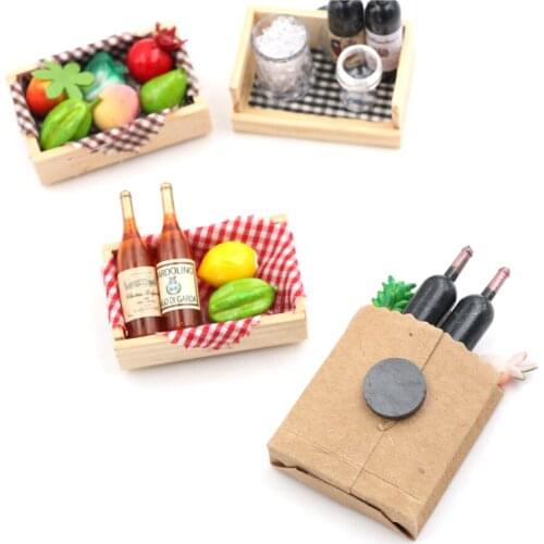 Mini 1:12 Wine Bottles Fruit Box Candy Food Toy Dollhouse Miniature Match For Collectible Gift 4 Styles