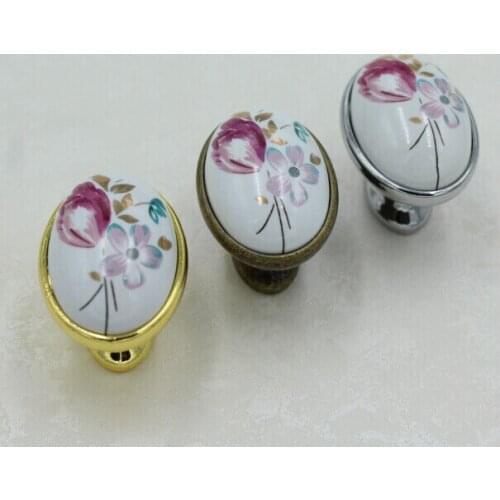 Fashion pastorale ceramic furniture knobs silver drawer knob black dresser pull gold kitchen cabinet cupboard door handles knobs