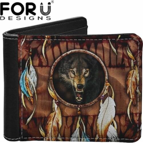 FORUDESIGNS Fashion Men Wallet Dreamcatcher Series 3D Tribal Wolf Print Short Male Purse Card Holder Slim Wallets Money Bag