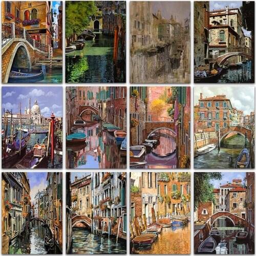 Full Square&Round Diamond Painting Kit Paint Venice landscape town city scenery Paris embroidery mosaic Cross stitch home decor