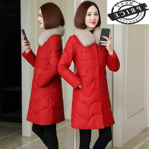 Genuine Leather 100% Jacket Women Sheepskin Coat Fox Fur Collar Winter Outwear Clothes Long Warm Down Coats Female 20aa