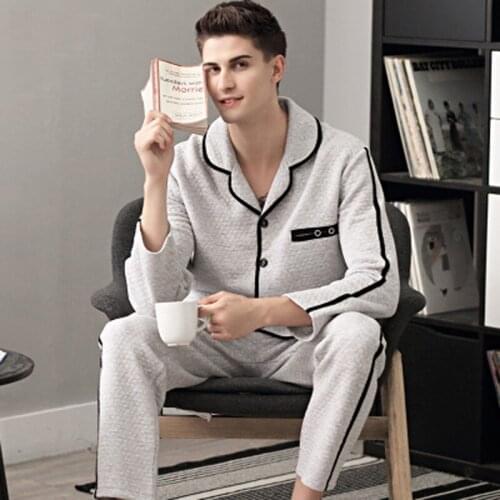 Latest mens 100% cotton pajamas set spring and autumn long-sleeve sleepwear night wear home clothing for men