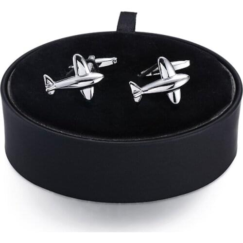 DY new high quality brass silvery plane Cufflinks Black leather box set men French Cufflinks Gift Set FREE SHIPPING