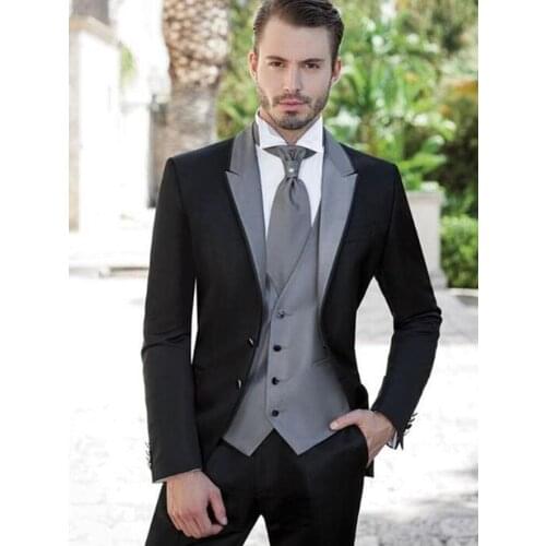 ANNIEBRITNEY Black 3 Piece Slim Fit Men Satin Suit Cutsom Groom Wedding Tuxedo Prom Wedding Tailor Made Men Suit With Pants