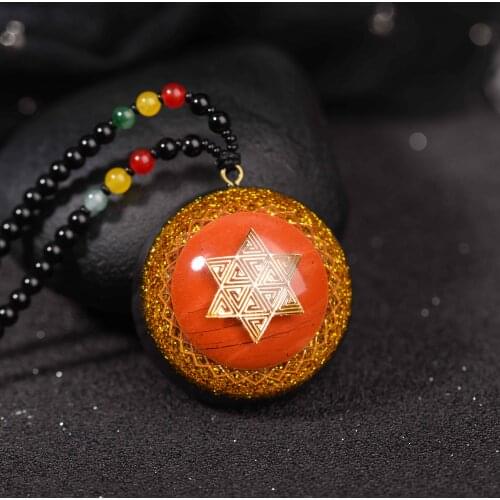 Orgonite Energy Pendant Red Jasper Crystal Orgone Necklace Men And Women Career Amulet Magnetic Field Energy Converter witca