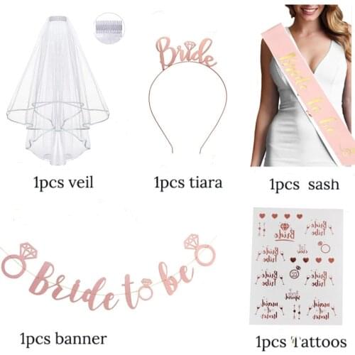 Bridal to be Shower Sticker Strap Banner Headband Veil Rose Gold Bachelorette Party Balloons decoration Kit Supplies