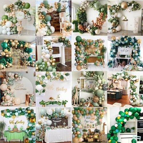 Retro Green Balloons Garland Chain Arch Metallic Confetti Balloon DIY Wedding Backdrop Baby Shower Birthday Party Decoration