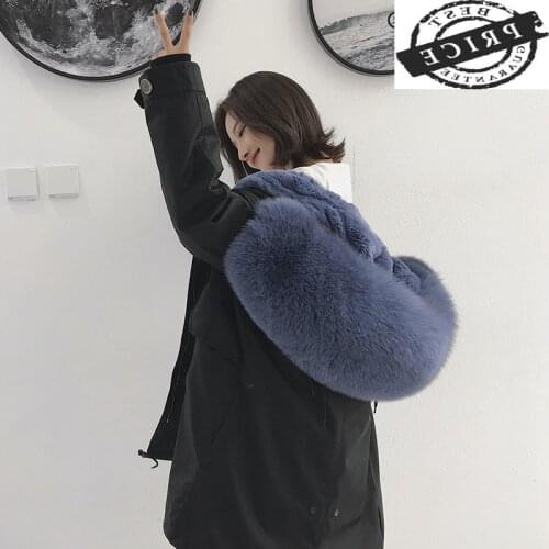 Luxury Real Fur Coat Female Natural Rex Rabbit Fur Liner Parkas Mujer 2021 Winter Jacket Women Large Fox Fur Collar TM10a
