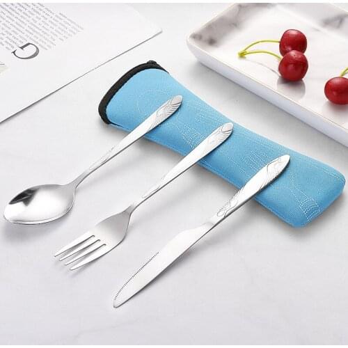 Silver Stainless Steel Dinnerware Set Portable Lunch Tableware Sharp Knife Fork Coffee Spoon Flatware Dishware Cutlery Sets Bag