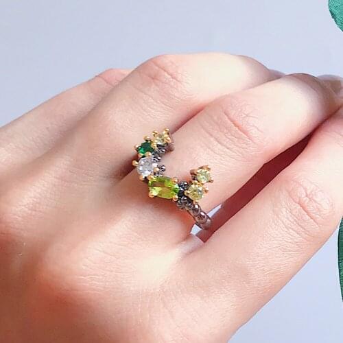 Lovely Olivine Multi color Ring Cute Jewellery Nice Jewelry Irrecgular rings for girl