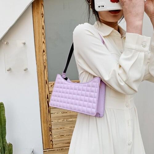 New Women PU Leather Pure Color Shoulder Underarm Female Bag Ladies Lattice Pattern Mini Hobos Casual Shopper Purse and Handbags