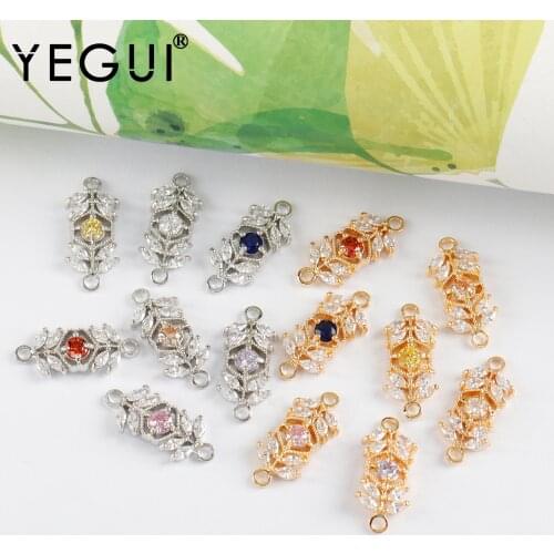 YEGUI M1029,jewelry accessories,18k gold plated,copper metal,rhodium plated,zircons,charms,diy earrings,jewelry making,6pcs/lot