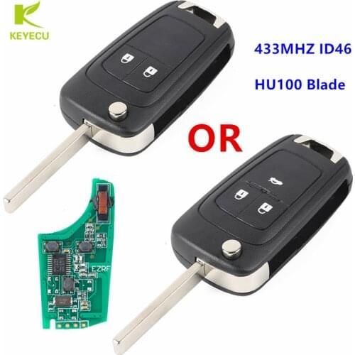 KEYECU Replacement Flip Remote Car Key 433MHZ ID46 HU100 Blade for Opel/Vauxhall Astra J (most Valeo types),Insignia 2009-2014