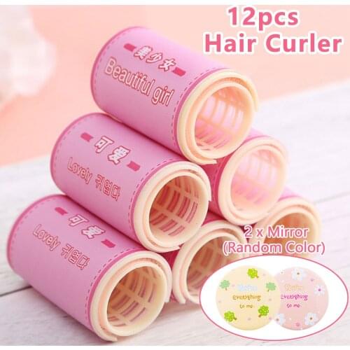 12pcs Cute Bangs Hair Clip Natural Fluffy Hair Roller Curler for Home Salon Hairdressers Hair Styling Tools with 2pcs Mirror