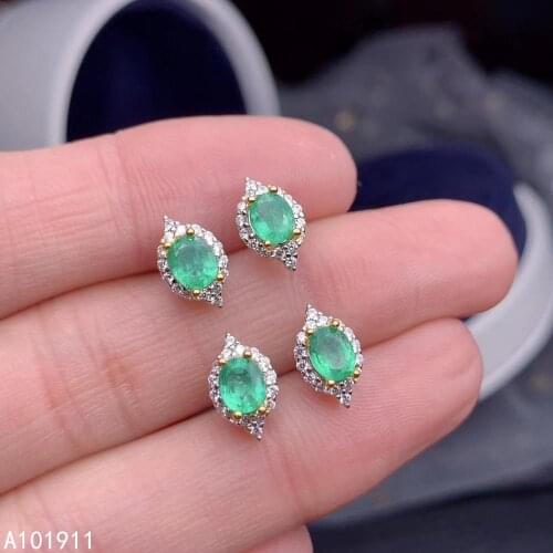 KJJEAXCMY fine jewelry natural Emerald 925 sterling silver women earrings new Ear Studs support test trendy