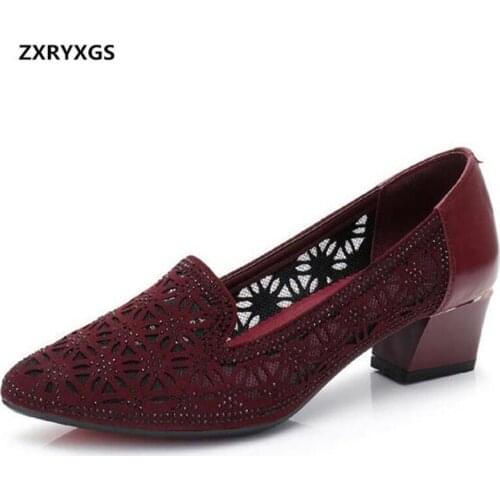 2020 Spring Summer Pointed Women Shoes High Heels Lace Mesh Hollow Real Leather Shoes Womens Shoes Comfortable fashion shoes