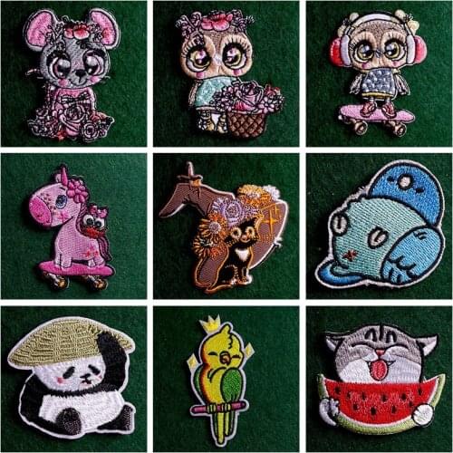 2PCs/Lot Iron On Patch Cartoon Patches On Clothes Embroidered Patch Cute Animal Patches For Clothing Stripes DIY Clothes Patches