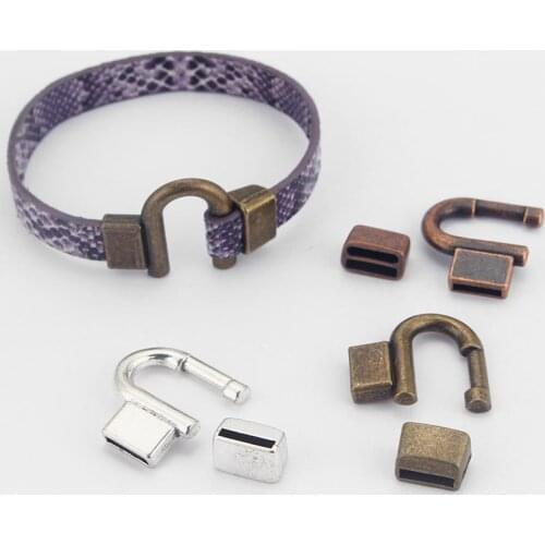 3sets Horseshoe Hook Clasp U Tip Shape Fit 10mm 5mm Flat Leather Cord Jewelry Bracelet Making